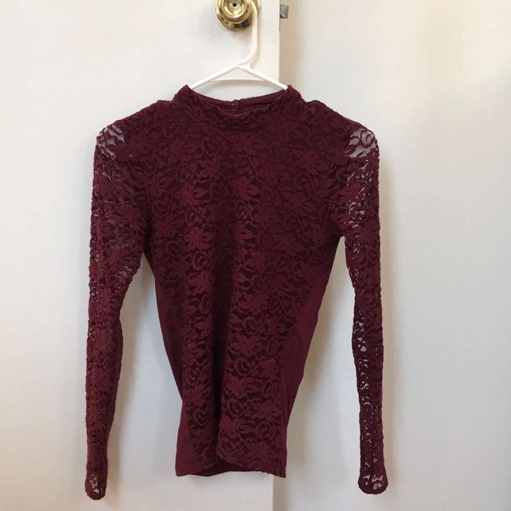 Hollister Maroon Lace Long Sleeve Top